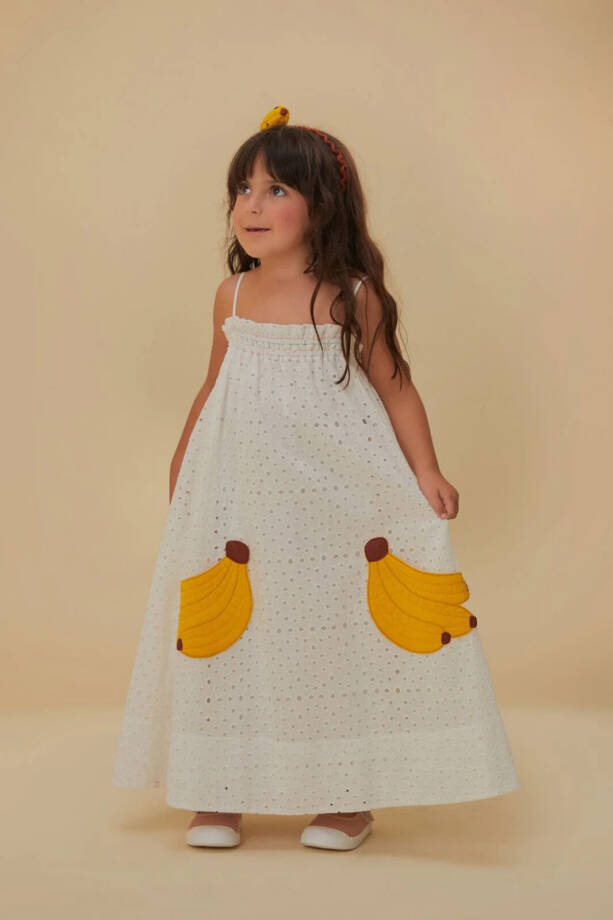 FARM Rio Embroidered Banana Pocket Dress Girls 10 Off White Sleeveless Pullover