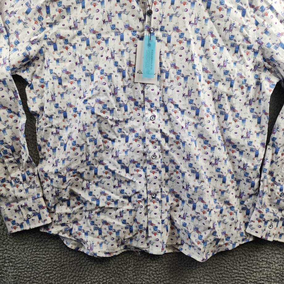 Robert Graham Blue Hawaiian Linen Blend Button Up Shirt Men's 2XL Multi L/S