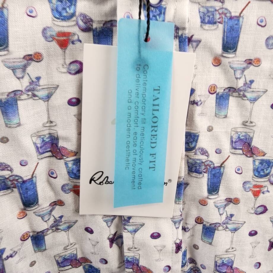 Robert Graham Blue Hawaiian Linen Blend Button Up Shirt Men's 2XL Multi L/S
