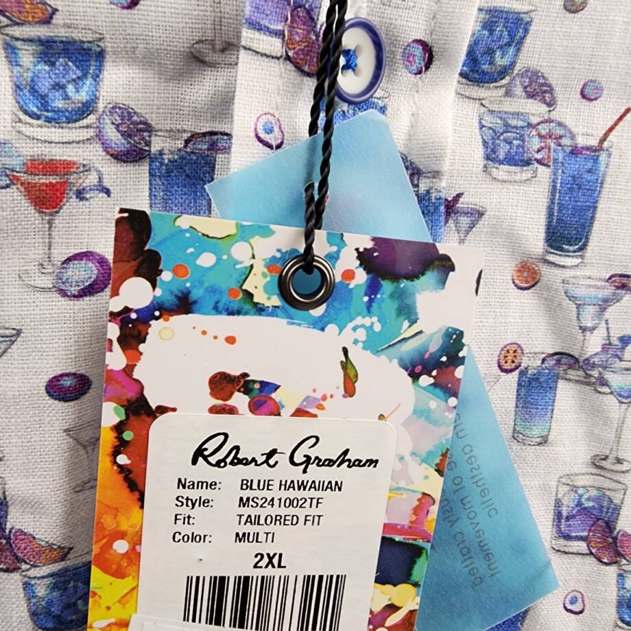 Robert Graham Blue Hawaiian Linen Blend Button Up Shirt Men's 2XL Multi L/S