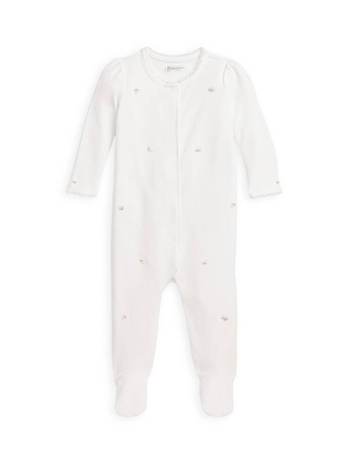 Ralph Lauren Floral Coverall Baby Girls' 6M White Embroidered Snap Front Closure