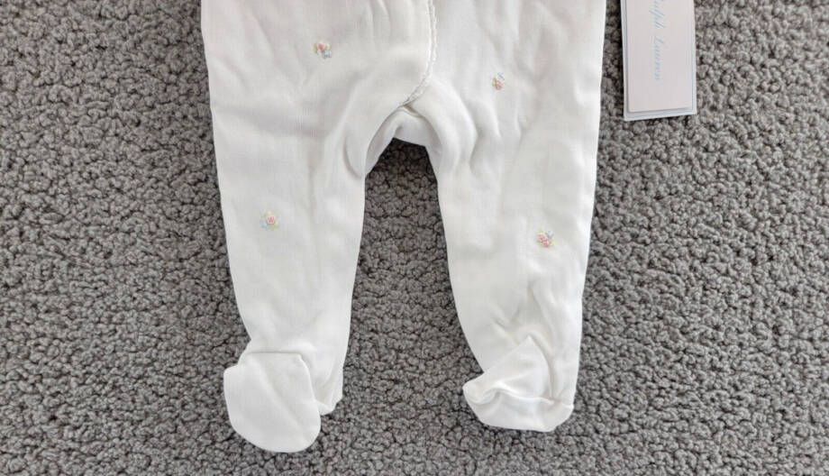 Ralph Lauren Floral Coverall Baby Girls' 6M White Embroidered Snap Front Closure