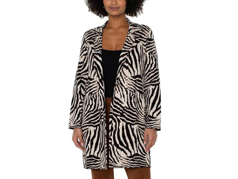 Liverpool Los Angeles Open Coatigan Sweater Women's XS Abstract Zebra Jacquard