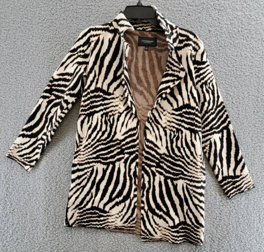 Liverpool Los Angeles Open Coatigan Sweater Women's XS Abstract Zebra Jacquard