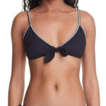 LEMLEM Sara Bikini Top Women's XS Black Jacquard Trim Straps Tie Front Closure