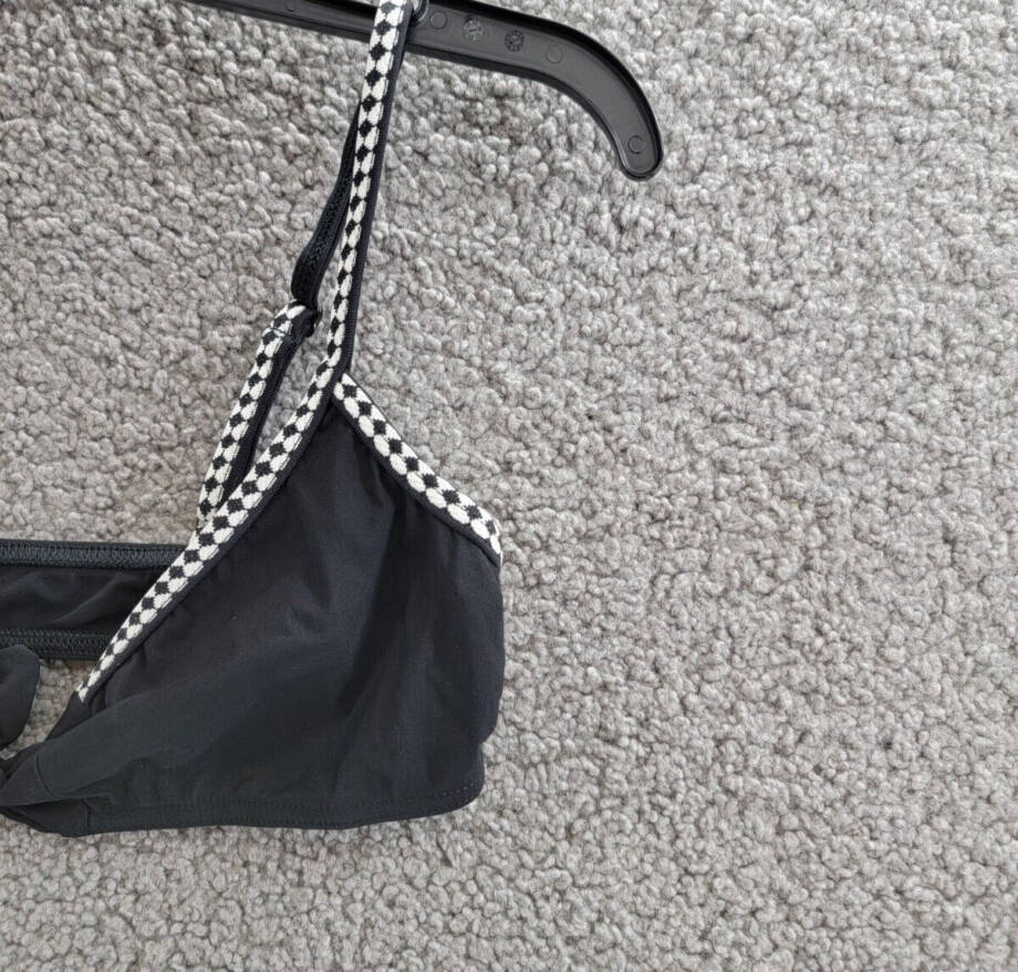 LEMLEM Sara Bikini Top Women's XS Black Jacquard Trim Straps Tie Front Closure