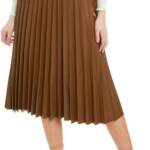 Gracia Faux Leather Long Pleated Skirt Womens XL Brown Elastic Waist Zip Closure