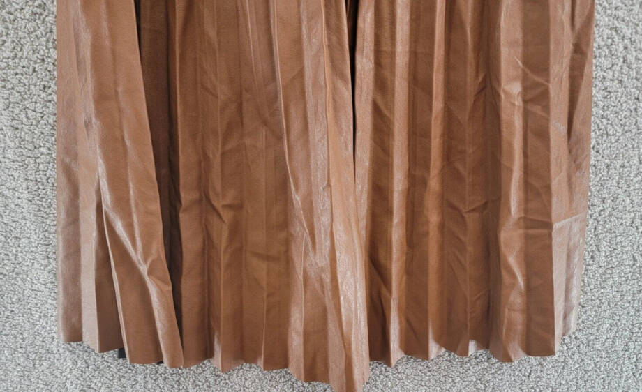 Gracia Faux Leather Long Pleated Skirt Womens XL Brown Elastic Waist Zip Closure