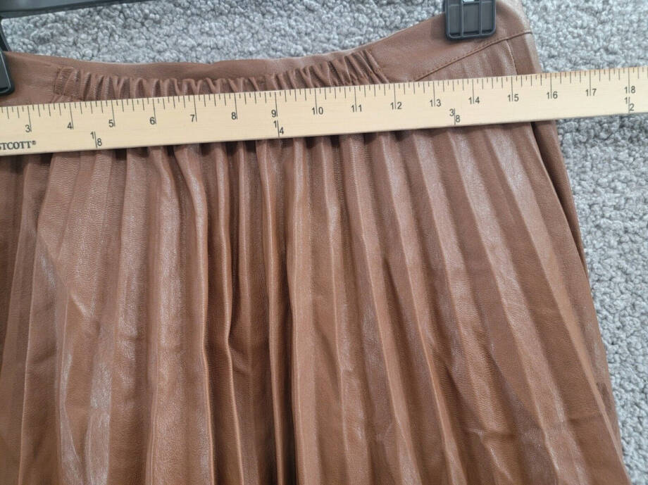Gracia Faux Leather Long Pleated Skirt Womens XL Brown Elastic Waist Zip Closure