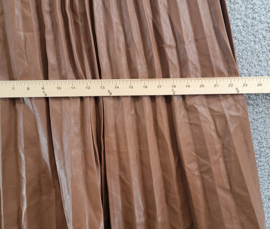 Gracia Faux Leather Long Pleated Skirt Womens XL Brown Elastic Waist Zip Closure