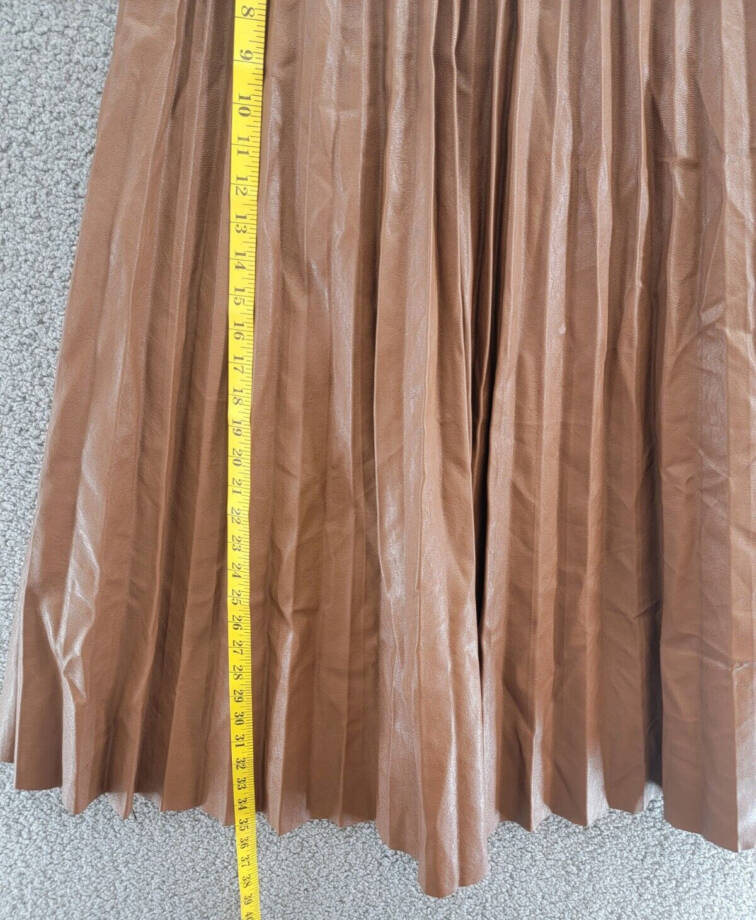 Gracia Faux Leather Long Pleated Skirt Womens XL Brown Elastic Waist Zip Closure