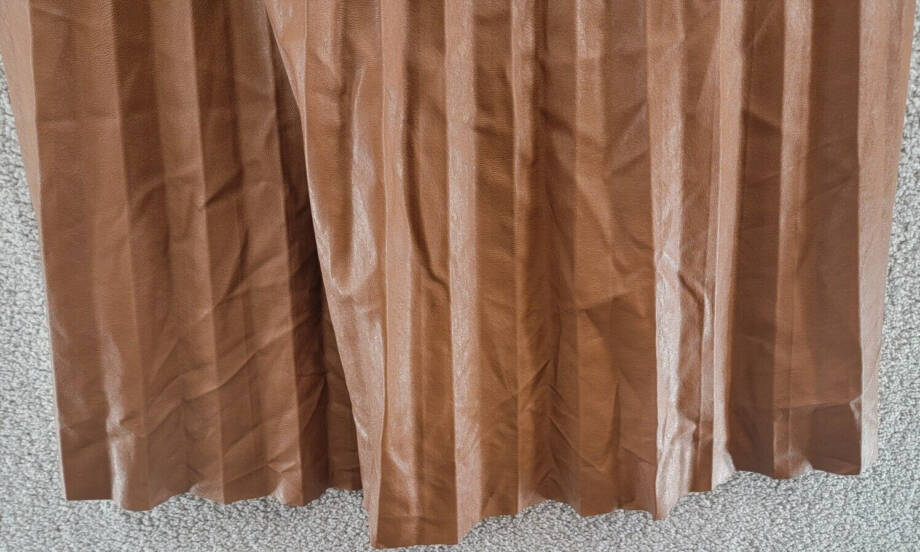 Gracia Faux Leather Long Pleated Skirt Womens XL Brown Elastic Waist Zip Closure