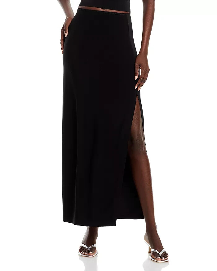 Norma Kamali Side Slit Maxi Skirt Women's XXS/28 Black Elastic Waist Pull On~