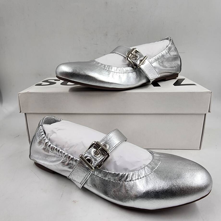 Schutz Calita Slip On Buckled Mary Jane Ballet Flats Women's 7B Prata Round Toe