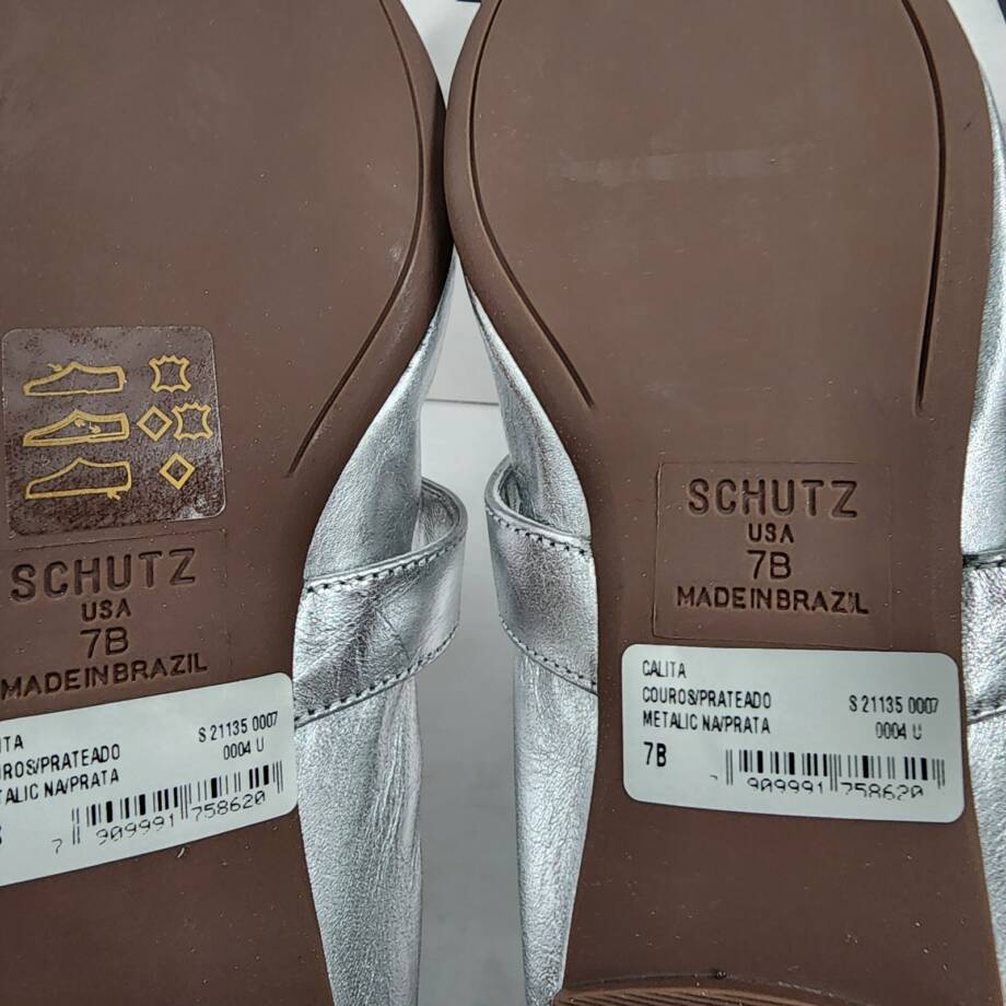 Schutz Calita Slip On Buckled Mary Jane Ballet Flats Women's 7B Prata Round Toe