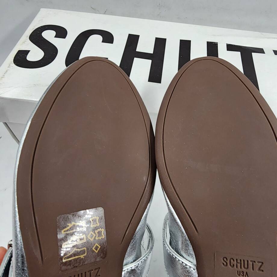 Schutz Calita Slip On Buckled Mary Jane Ballet Flats Women's 7B Prata Round Toe