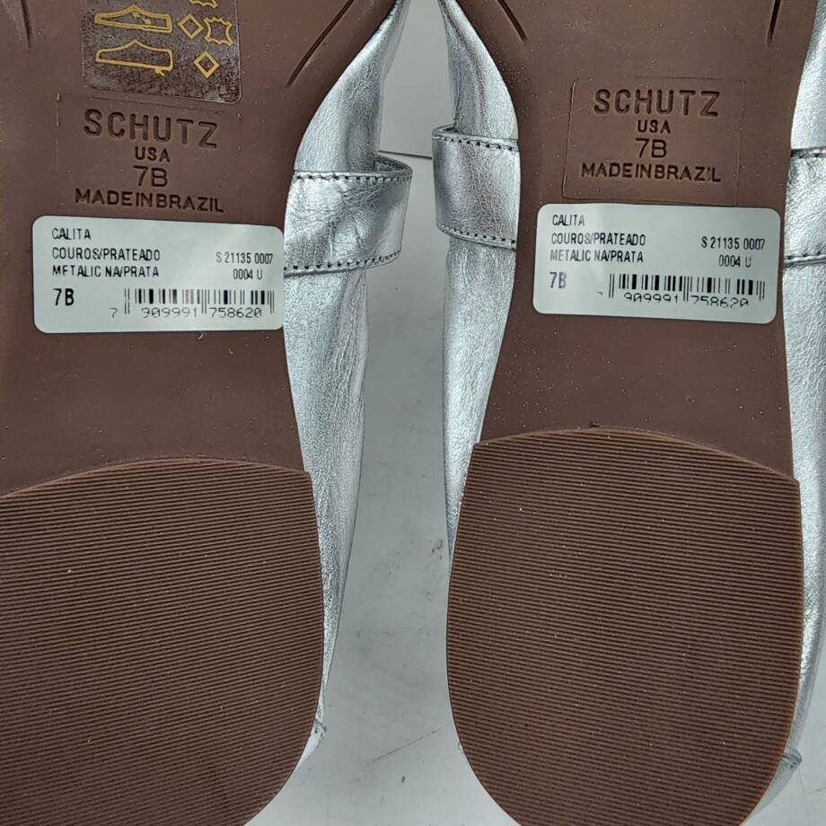 Schutz Calita Slip On Buckled Mary Jane Ballet Flats Women's 7B Prata Round Toe