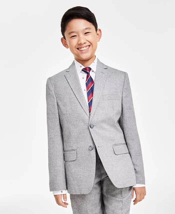 Tommy Hilfiger Brushed Herringbone Jacket Big Boys 18 Dark Gray Button Front L/S