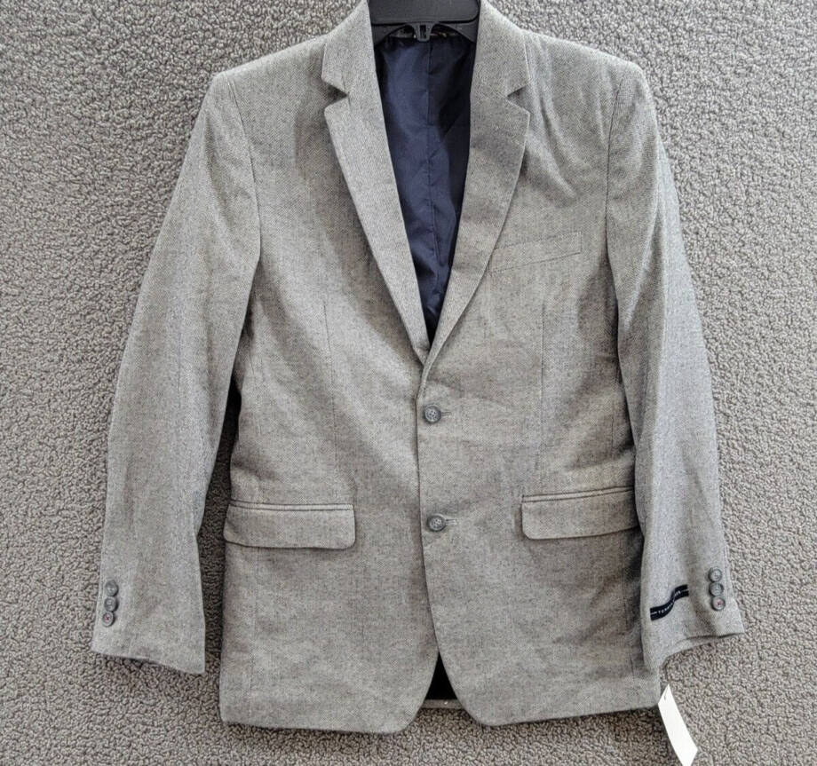Tommy Hilfiger Brushed Herringbone Jacket Big Boys 18 Dark Gray Button Front L/S