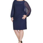 Jessica Howard Plus Size Pleated-Sleeve Sheath Dress Women's 16W Navy Lined Zip~