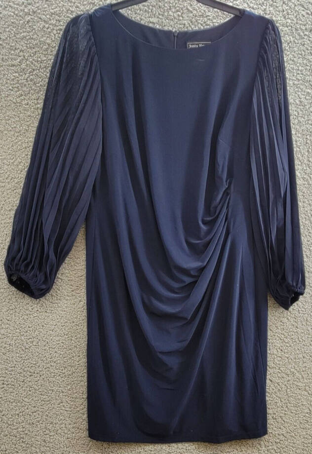 Jessica Howard Plus Size Pleated-Sleeve Sheath Dress Women's 16W Navy Lined Zip~