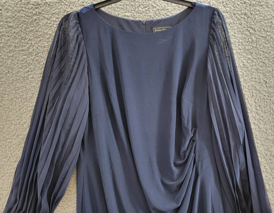 Jessica Howard Plus Size Pleated-Sleeve Sheath Dress Women's 16W Navy Lined Zip~