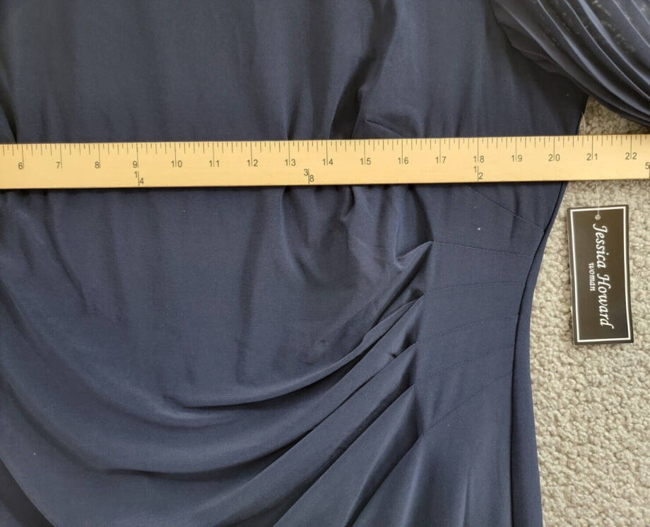 Jessica Howard Plus Size Pleated-Sleeve Sheath Dress Women's 16W Navy Lined Zip~