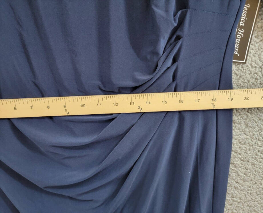 Jessica Howard Plus Size Pleated-Sleeve Sheath Dress Women's 16W Navy Lined Zip~