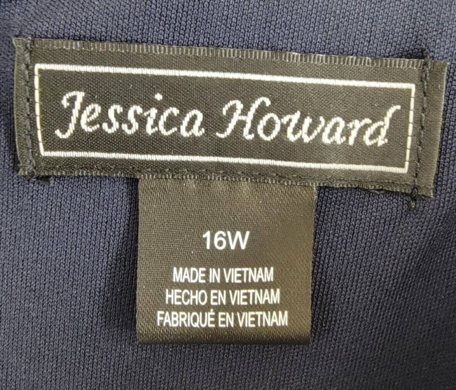 Jessica Howard Plus Size Pleated-Sleeve Sheath Dress Women's 16W Navy Lined Zip~
