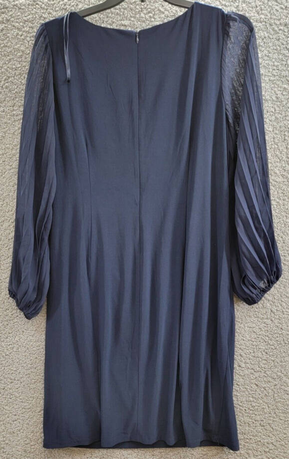 Jessica Howard Plus Size Pleated-Sleeve Sheath Dress Women's 16W Navy Lined Zip~