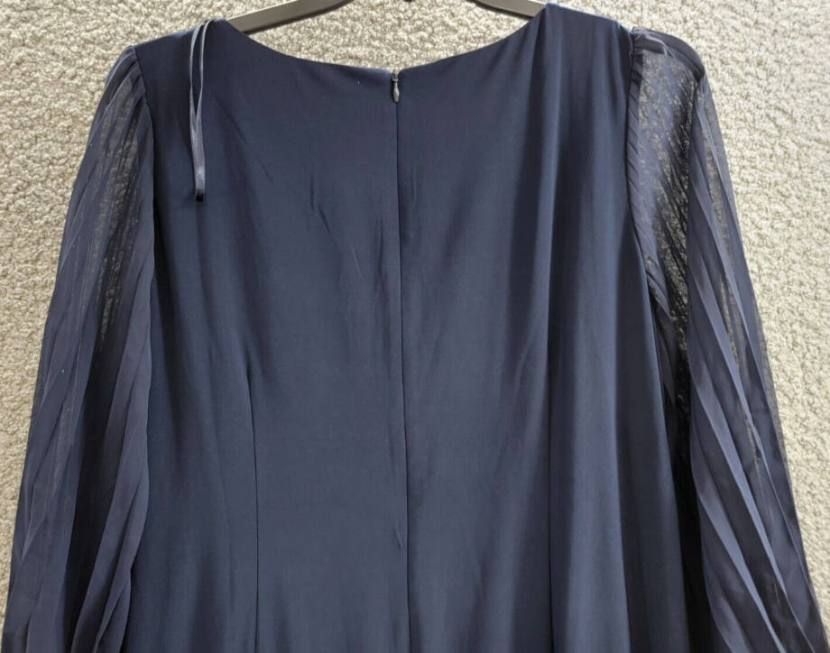 Jessica Howard Plus Size Pleated-Sleeve Sheath Dress Women's 16W Navy Lined Zip~