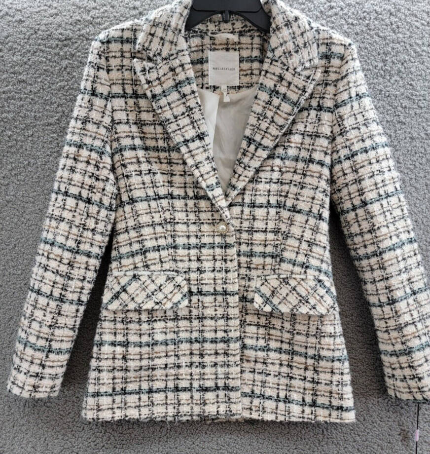 Avec Les Filles Tweed Blazer Women's XS Blush Multi Button Front Closure L/S