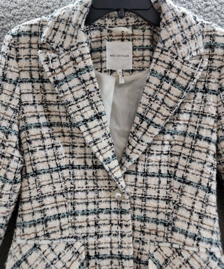 Avec Les Filles Tweed Blazer Women's XS Blush Multi Button Front Closure L/S