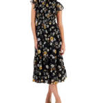 Lucy Paris Houston Floral-Print Smocked-Bodice Tiered Midi Dress Women's M Multi