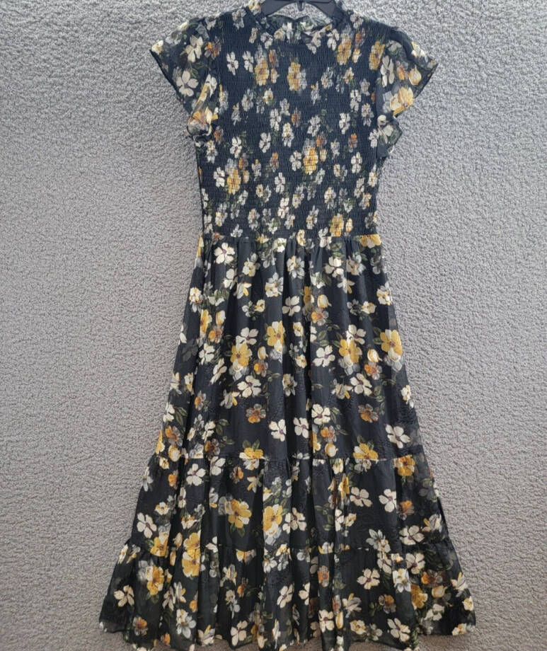 Lucy Paris Houston Floral-Print Smocked-Bodice Tiered Midi Dress Women's M Multi