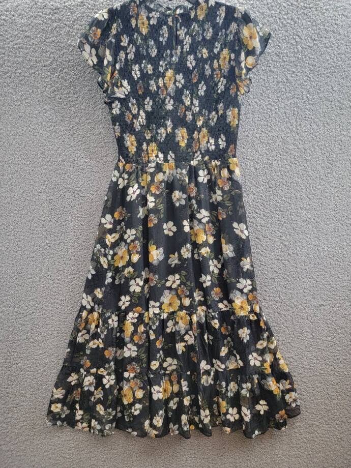 Lucy Paris Houston Floral-Print Smocked-Bodice Tiered Midi Dress Women's M Multi