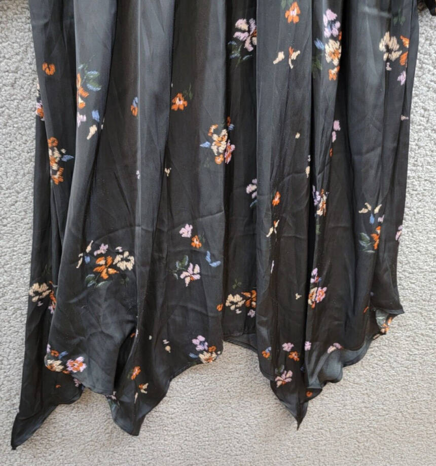 Steve Madden Jamie Floral-Print Pleated Hanky Hem Dress Women's M Black Multi