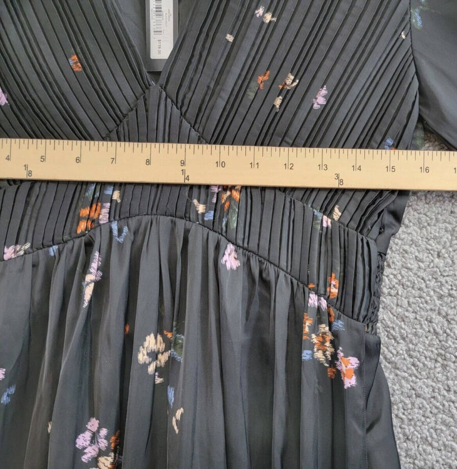 Steve Madden Jamie Floral-Print Pleated Hanky Hem Dress Women's M Black Multi
