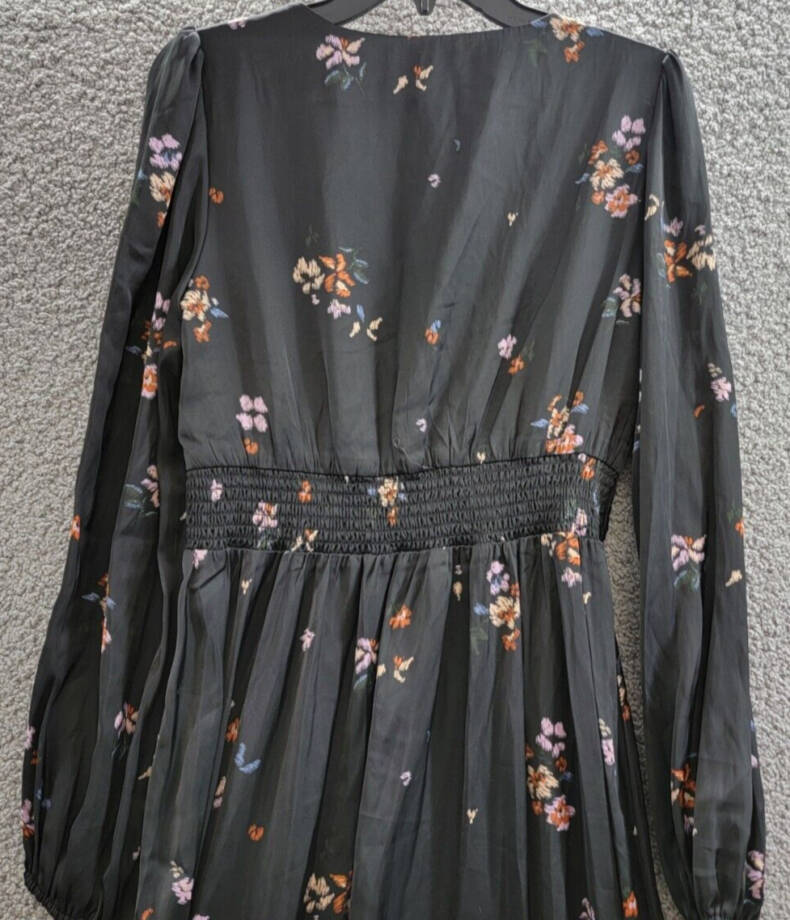 Steve Madden Jamie Floral-Print Pleated Hanky Hem Dress Women's M Black Multi