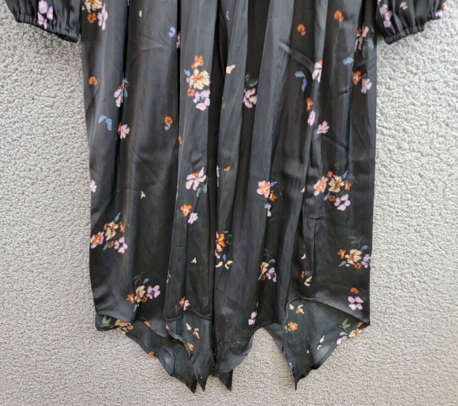 Steve Madden Jamie Floral-Print Pleated Hanky Hem Dress Women's S Black Multi~