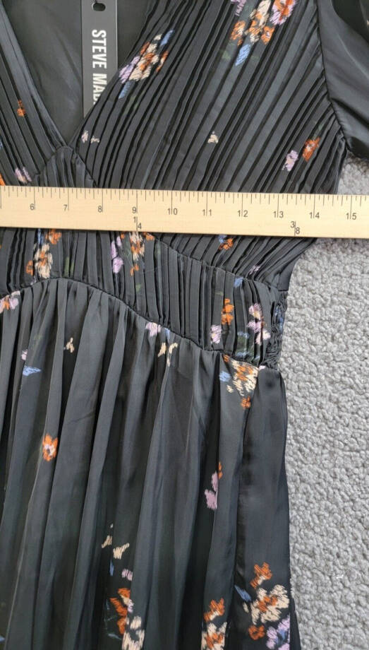 Steve Madden Jamie Floral-Print Pleated Hanky Hem Dress Women's S Black Multi~