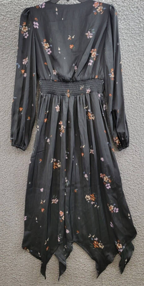 Steve Madden Jamie Floral-Print Pleated Hanky Hem Dress Women's S Black Multi~