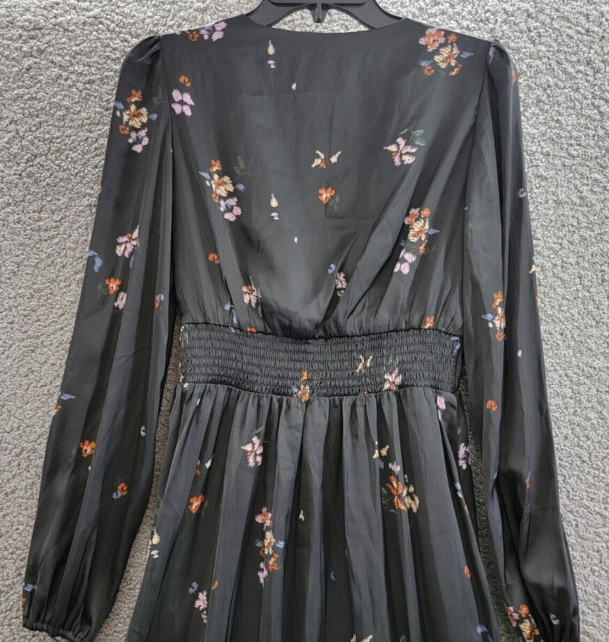 Steve Madden Jamie Floral-Print Pleated Hanky Hem Dress Women's S Black Multi~
