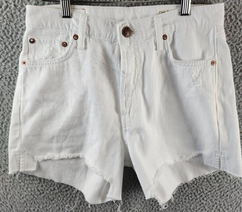 Rag & Bone MIDI Hight Rise Raw Hem Cutoff Shorts Women's 26 White Button Zip