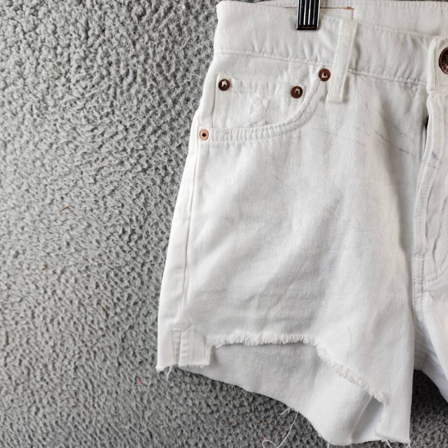 Rag & Bone MIDI Hight Rise Raw Hem Cutoff Shorts Women's 26 White Button Zip