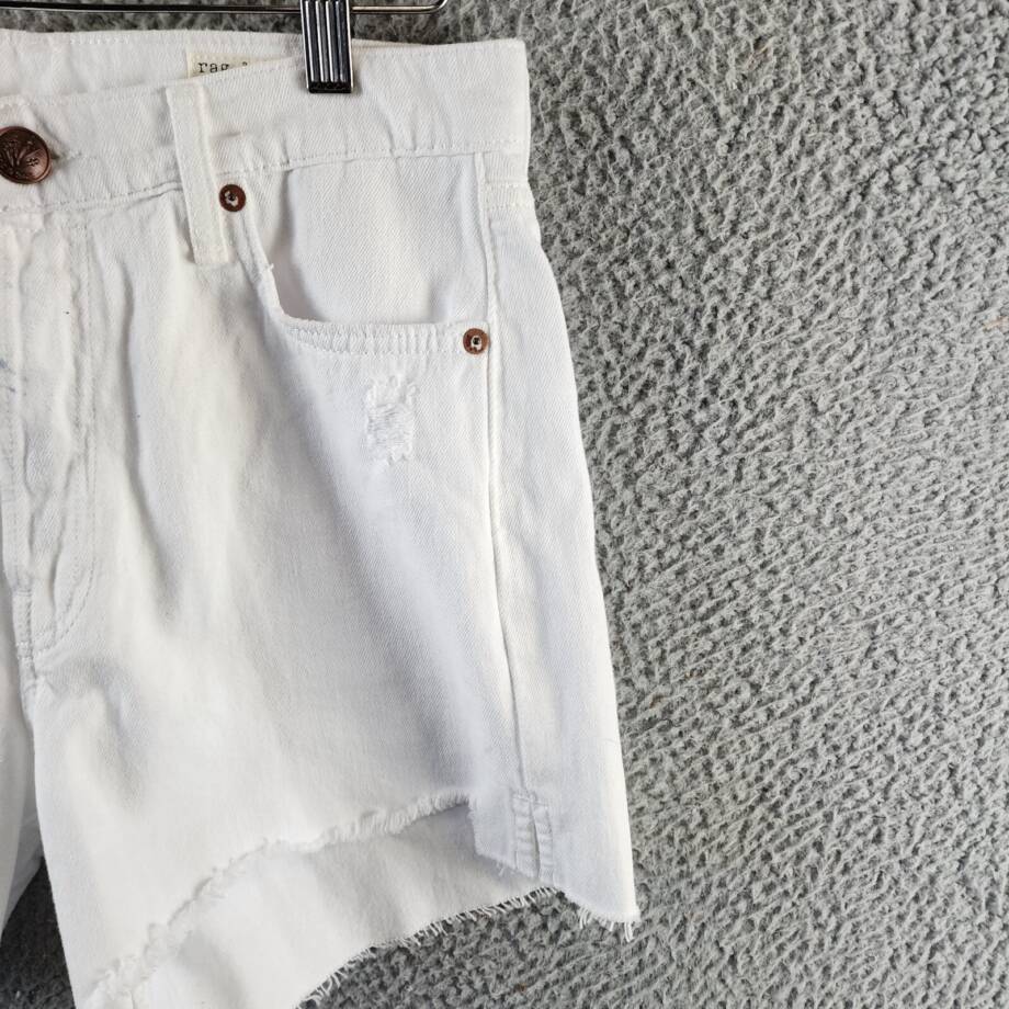 Rag & Bone MIDI Hight Rise Raw Hem Cutoff Shorts Women's 26 White Button Zip
