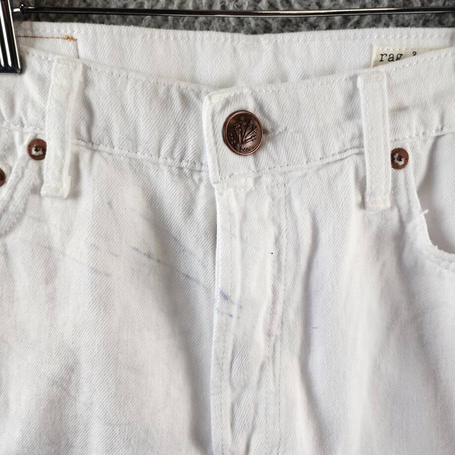 Rag & Bone MIDI Hight Rise Raw Hem Cutoff Shorts Women's 26 White Button Zip