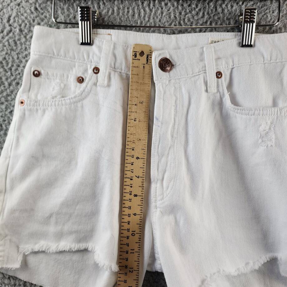 Rag & Bone MIDI Hight Rise Raw Hem Cutoff Shorts Women's 26 White Button Zip