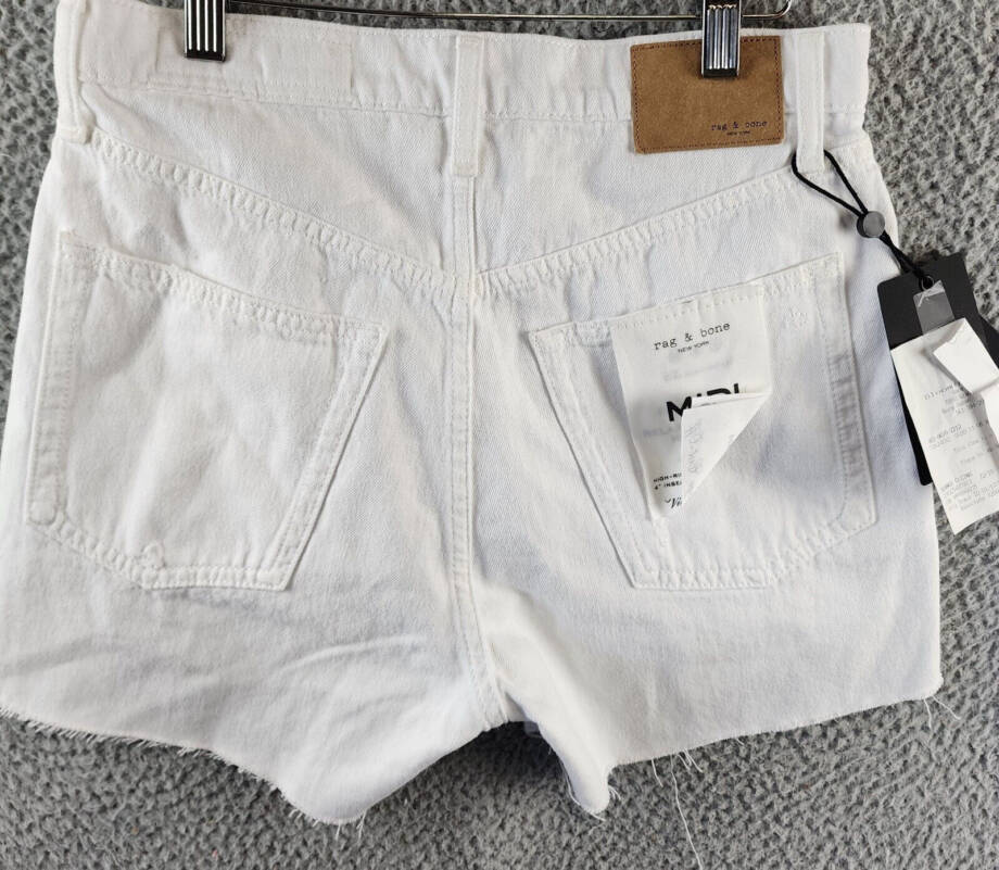 Rag & Bone MIDI Hight Rise Raw Hem Cutoff Shorts Women's 26 White Button Zip