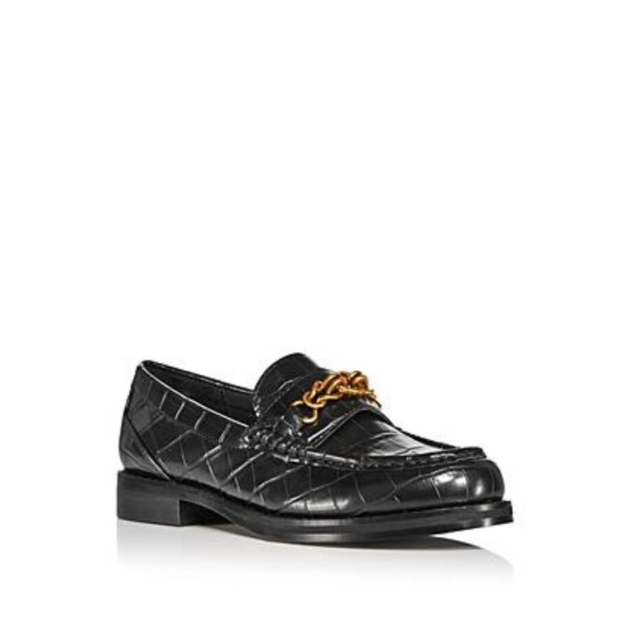 AQUA Perle Croc Embossed Loafers Women's 8M Black Round Moc-Stitch Toe Slip On